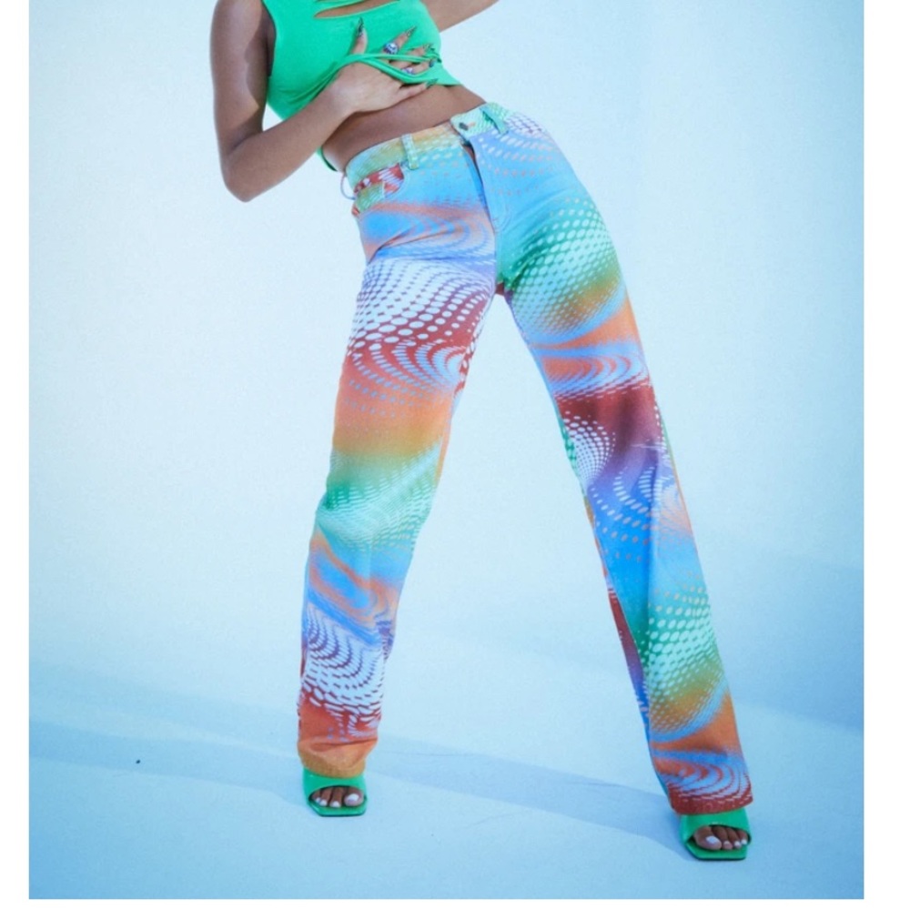 Y2K warped dot print slouchy boyfriend jeans